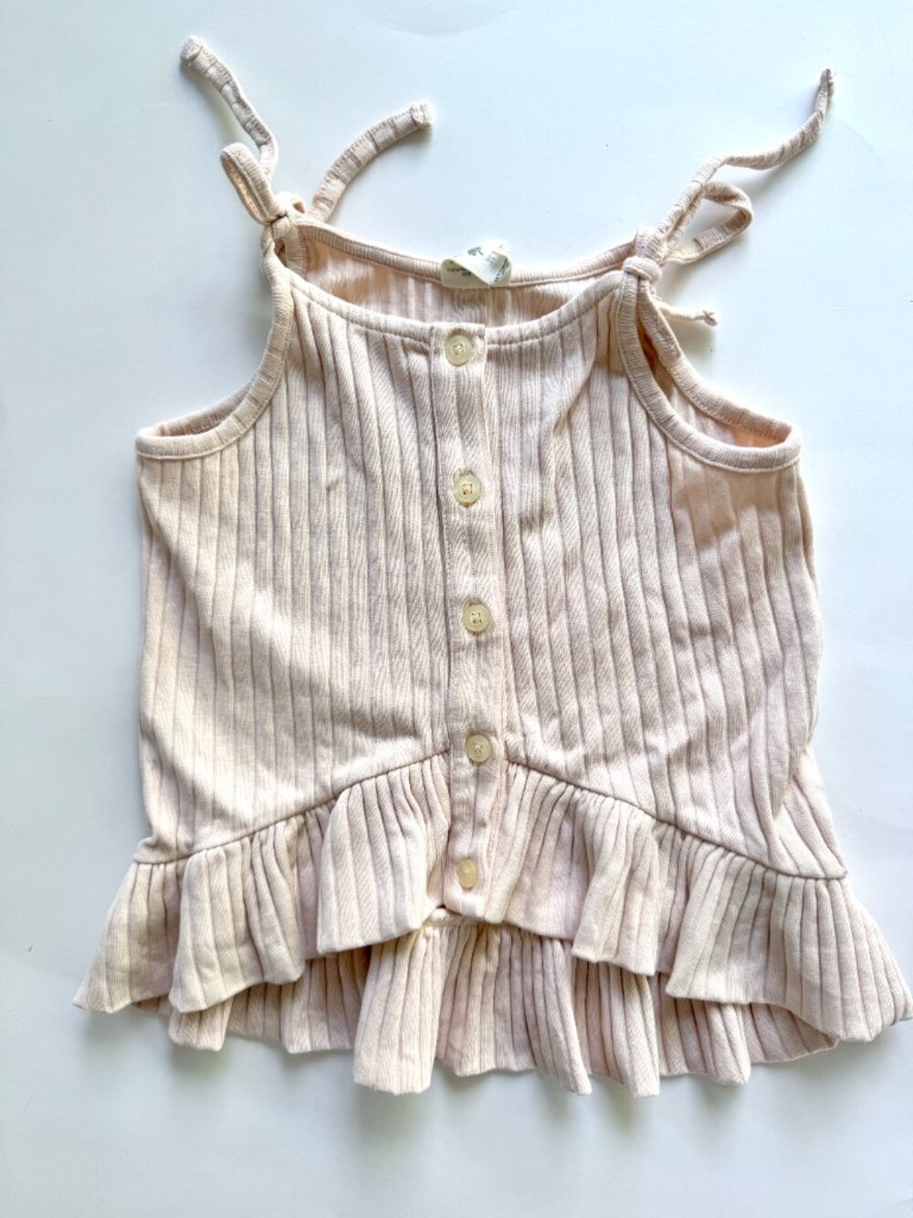 Kate Quinn Ribbed Tie Strap Peplum Top Blush 3T
